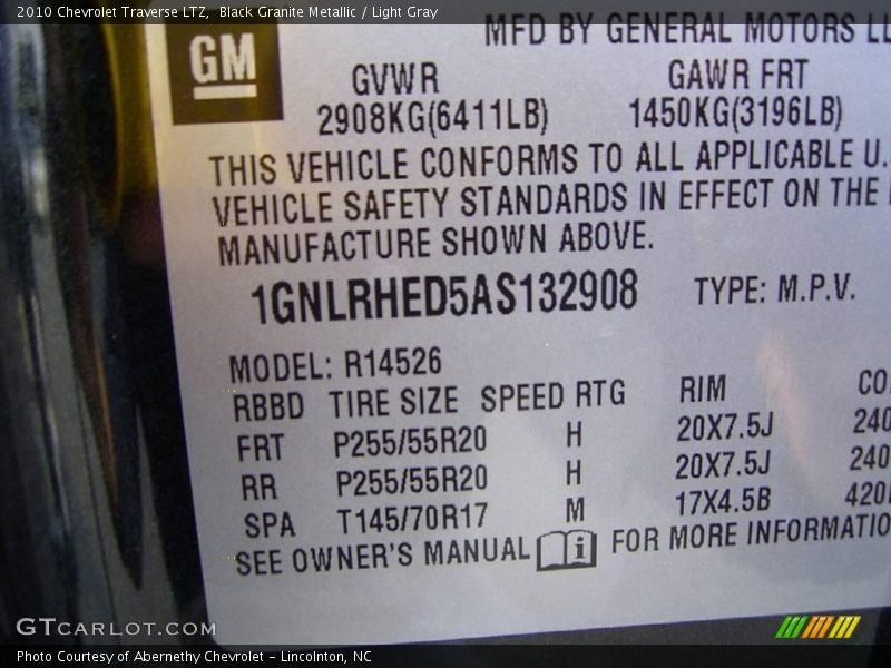 Black Granite Metallic / Light Gray 2010 Chevrolet Traverse LTZ