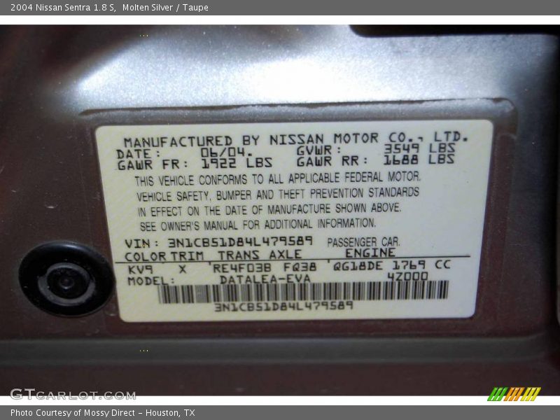 Molten Silver / Taupe 2004 Nissan Sentra 1.8 S