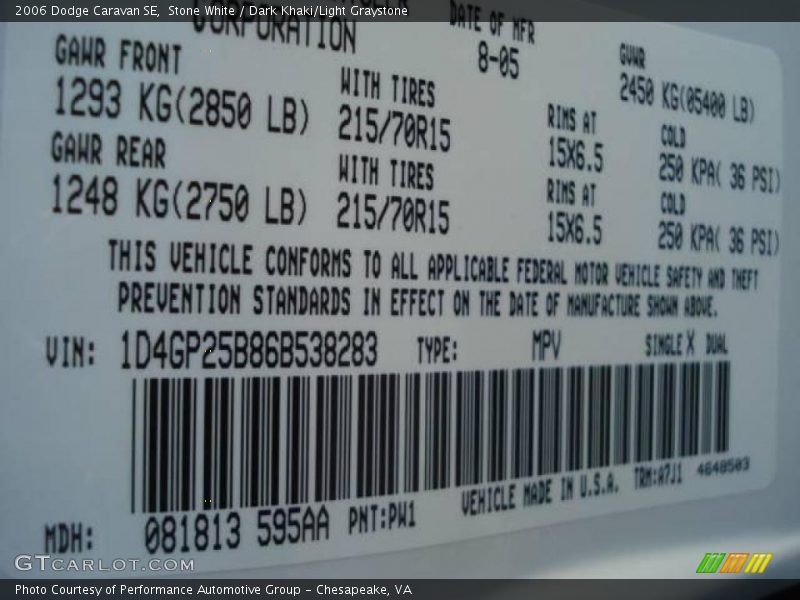 Stone White / Dark Khaki/Light Graystone 2006 Dodge Caravan SE