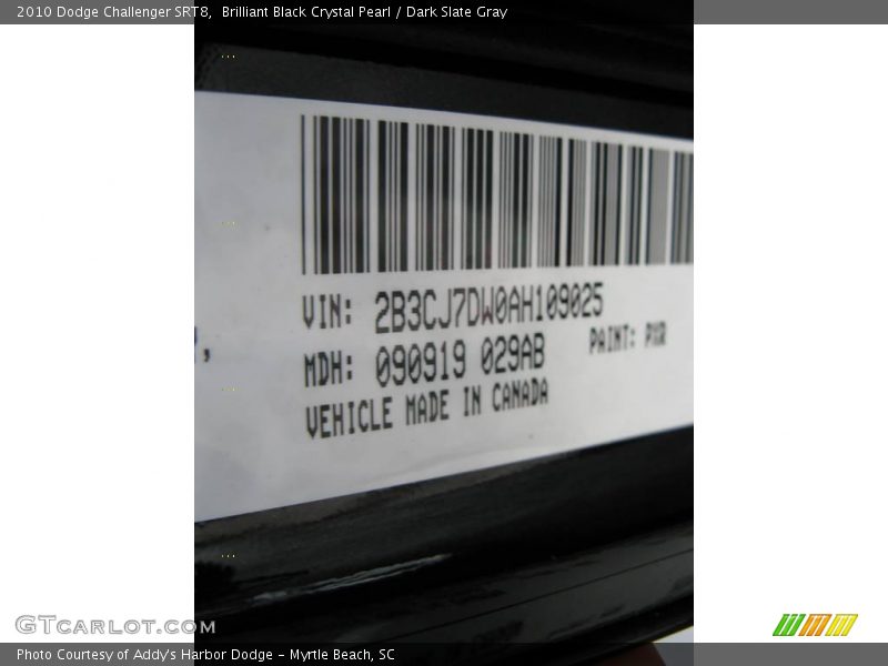 Brilliant Black Crystal Pearl / Dark Slate Gray 2010 Dodge Challenger SRT8