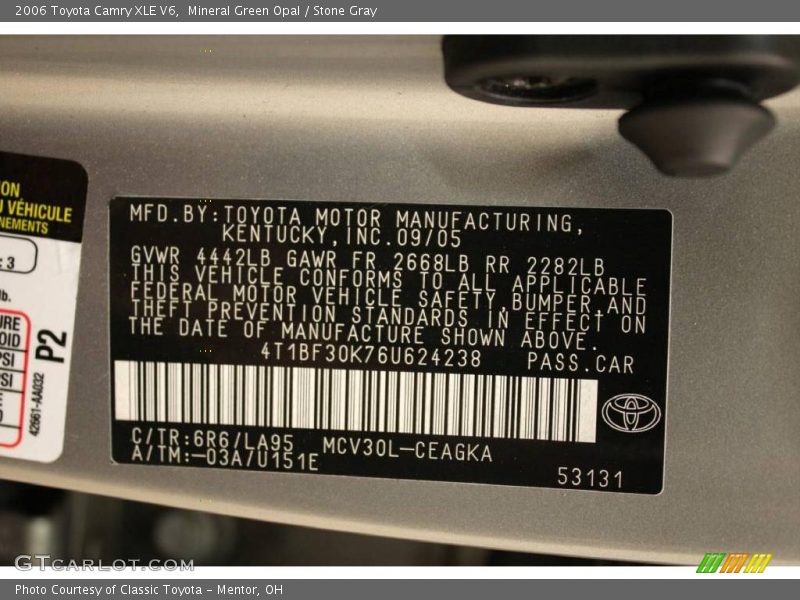 Mineral Green Opal / Stone Gray 2006 Toyota Camry XLE V6