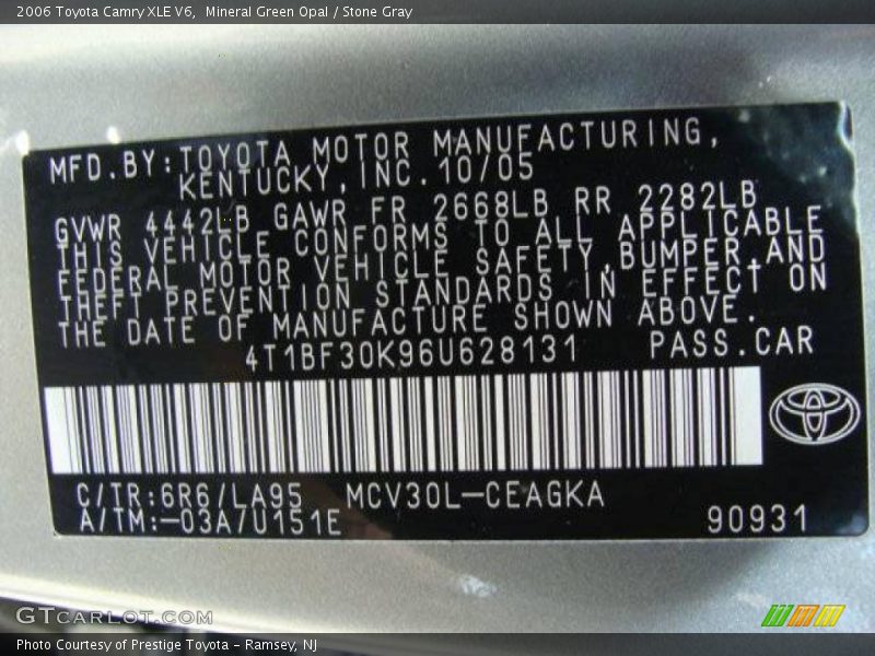 Mineral Green Opal / Stone Gray 2006 Toyota Camry XLE V6