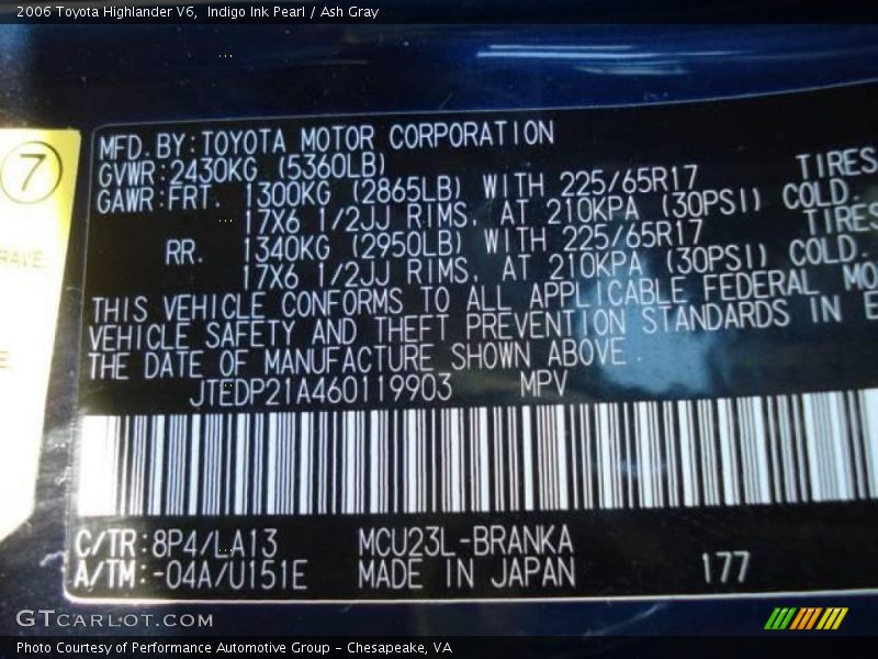 Indigo Ink Pearl / Ash Gray 2006 Toyota Highlander V6