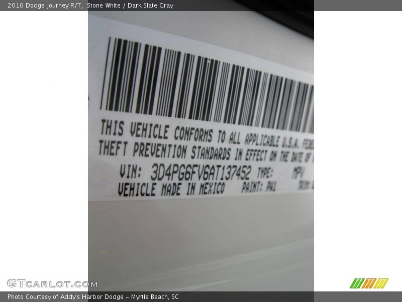 Stone White / Dark Slate Gray 2010 Dodge Journey R/T