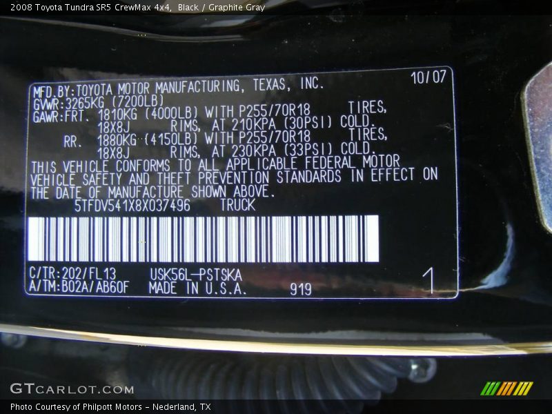 Black / Graphite Gray 2008 Toyota Tundra SR5 CrewMax 4x4