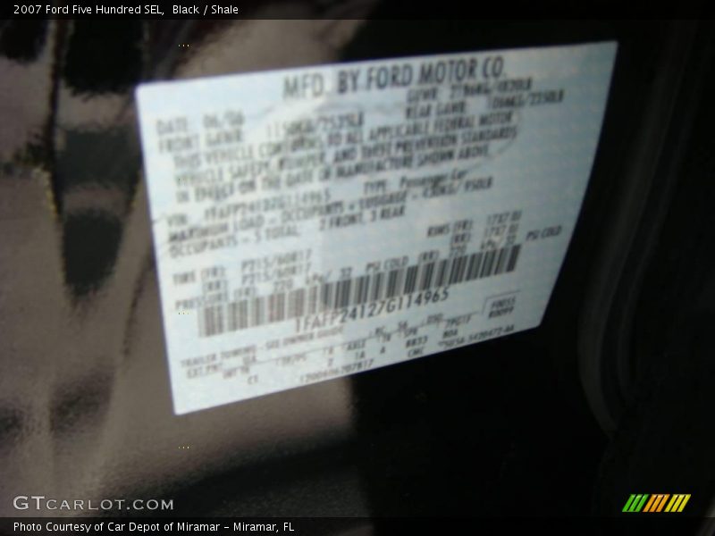 Black / Shale 2007 Ford Five Hundred SEL