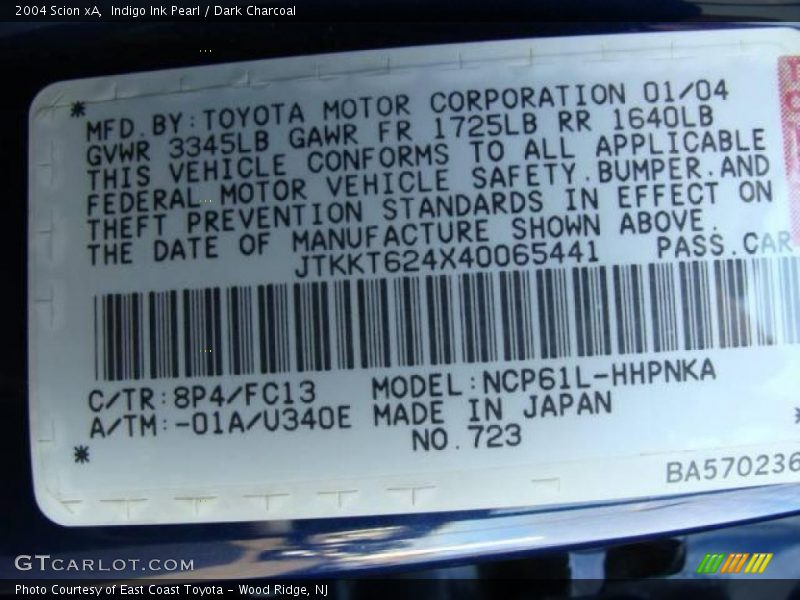 Indigo Ink Pearl / Dark Charcoal 2004 Scion xA