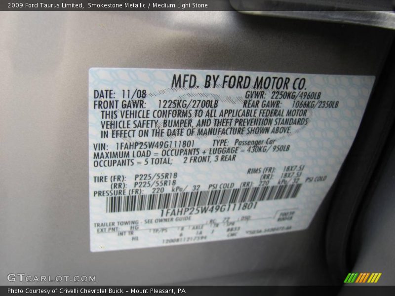 Smokestone Metallic / Medium Light Stone 2009 Ford Taurus Limited
