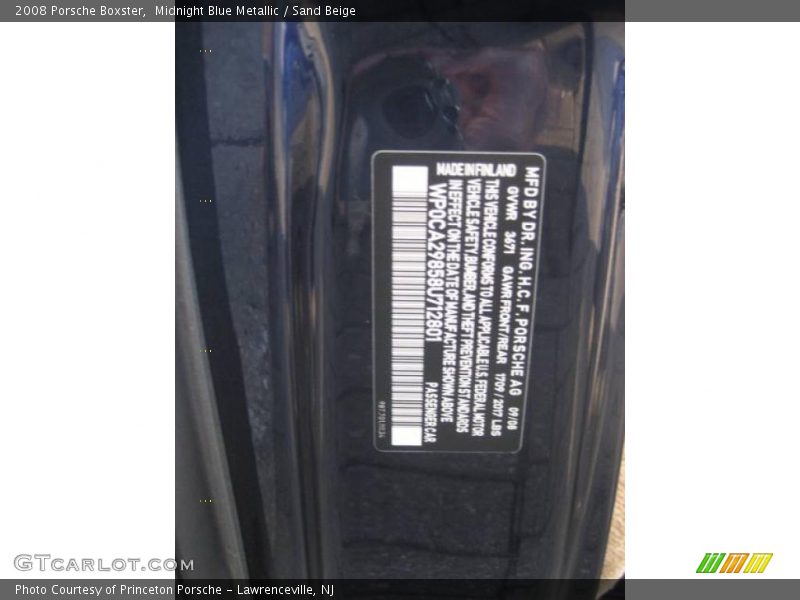 Midnight Blue Metallic / Sand Beige 2008 Porsche Boxster