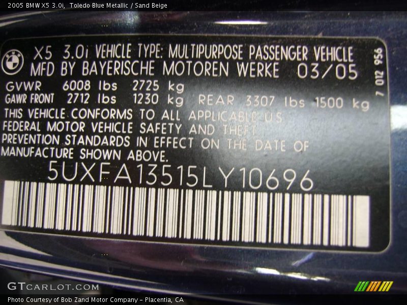 Toledo Blue Metallic / Sand Beige 2005 BMW X5 3.0i