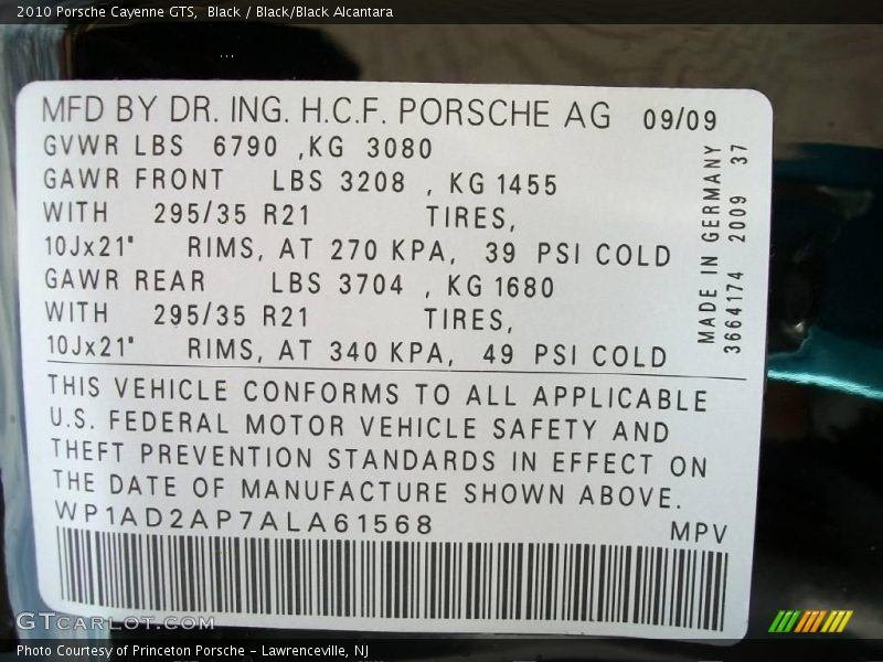 Black / Black/Black Alcantara 2010 Porsche Cayenne GTS