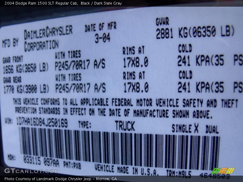Black / Dark Slate Gray 2004 Dodge Ram 1500 SLT Regular Cab