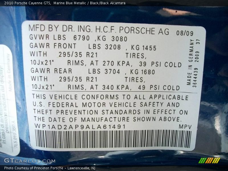 Marine Blue Metallic / Black/Black Alcantara 2010 Porsche Cayenne GTS