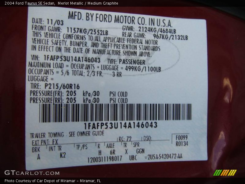 Merlot Metallic / Medium Graphite 2004 Ford Taurus SE Sedan