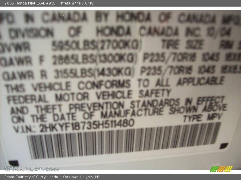 Taffeta White / Gray 2005 Honda Pilot EX-L 4WD