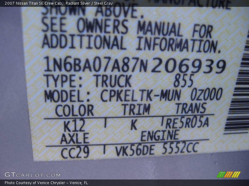 Radiant Silver / Steel Gray 2007 Nissan Titan SE Crew Cab