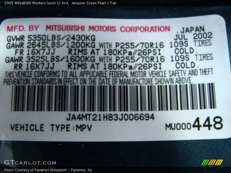 Amazon Green Pearl / Tan 2003 Mitsubishi Montero Sport LS 4x4