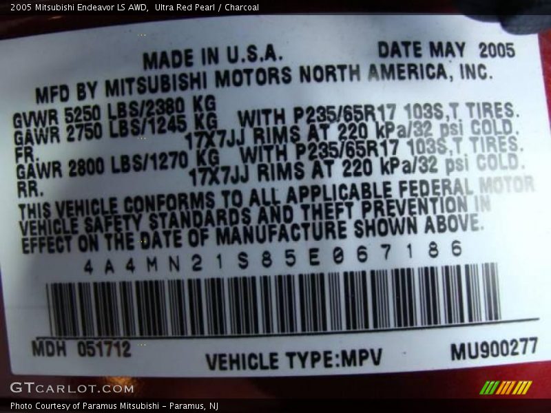 Ultra Red Pearl / Charcoal 2005 Mitsubishi Endeavor LS AWD