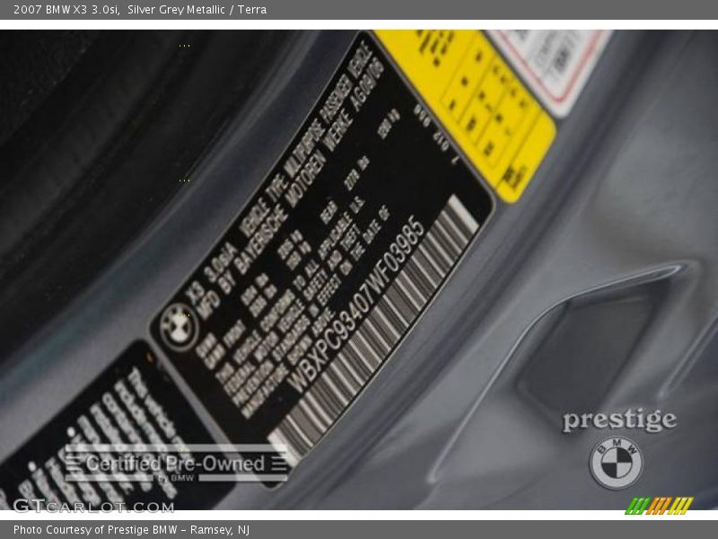 Silver Grey Metallic / Terra 2007 BMW X3 3.0si