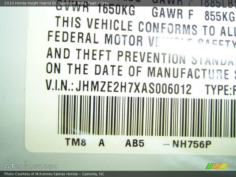 Spectrum White Pearl / Gray 2010 Honda Insight Hybrid EX