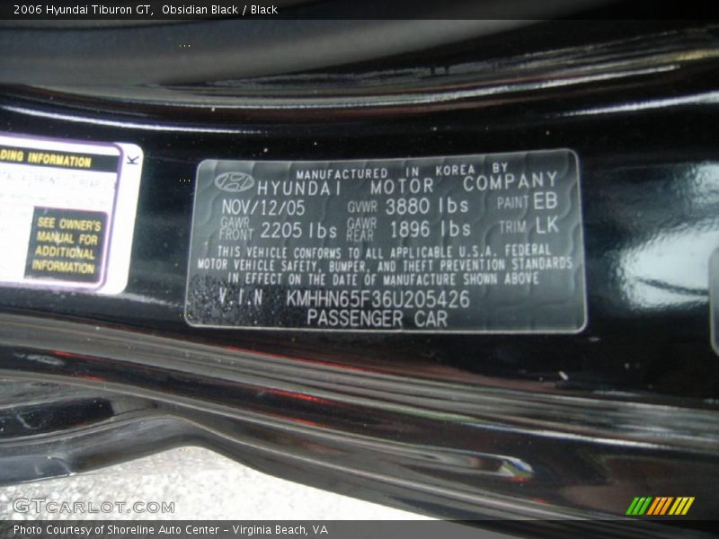 Obsidian Black / Black 2006 Hyundai Tiburon GT