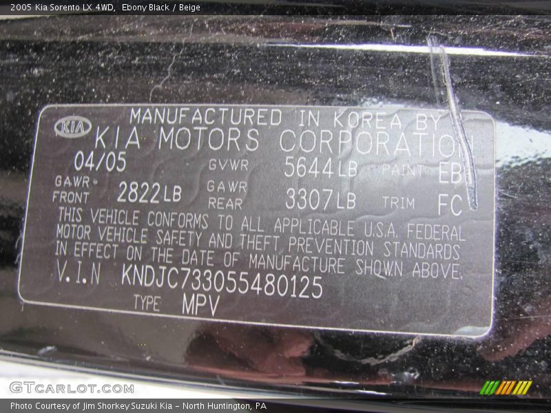 Ebony Black / Beige 2005 Kia Sorento LX 4WD