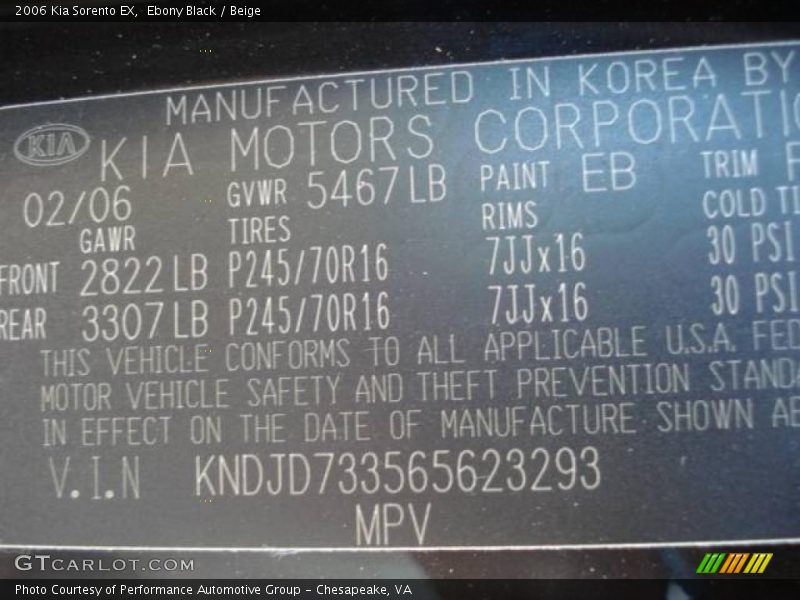 Ebony Black / Beige 2006 Kia Sorento EX