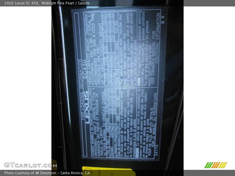 Midnight Pine Pearl / Saddle 2002 Lexus SC 430