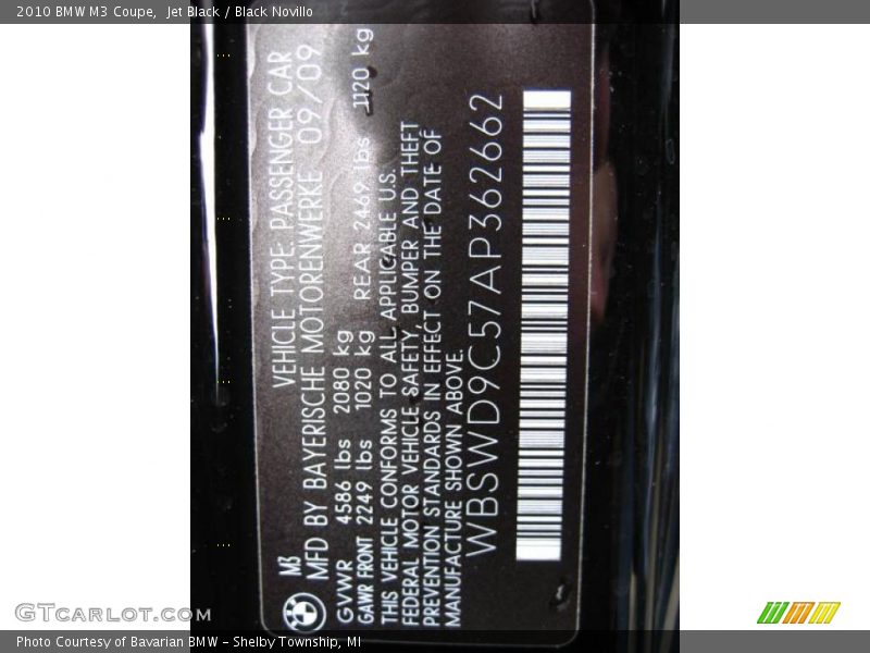 Jet Black / Black Novillo 2010 BMW M3 Coupe