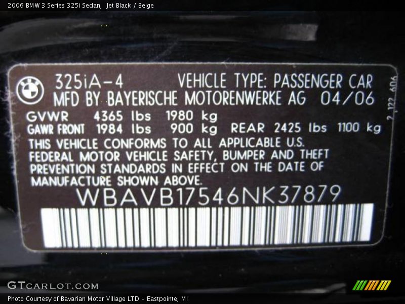 Jet Black / Beige 2006 BMW 3 Series 325i Sedan