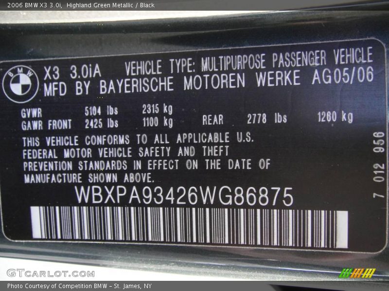 Highland Green Metallic / Black 2006 BMW X3 3.0i
