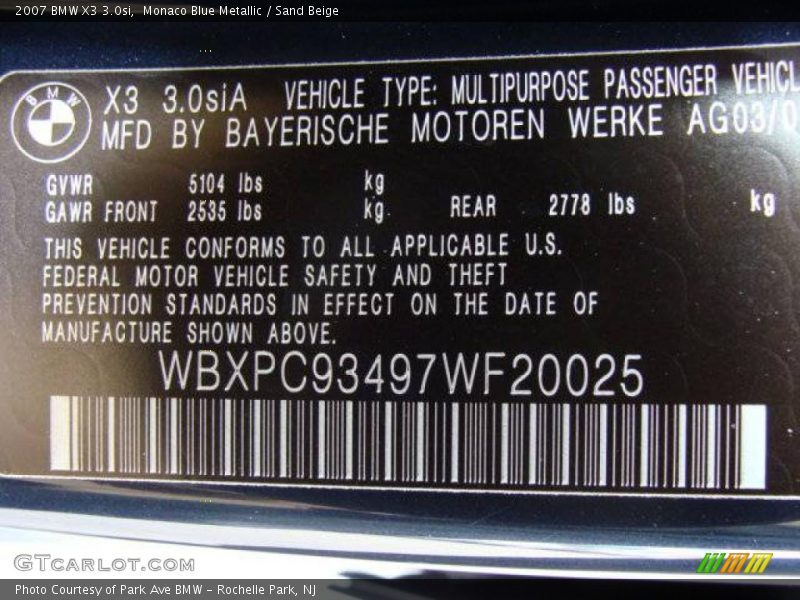 Monaco Blue Metallic / Sand Beige 2007 BMW X3 3.0si