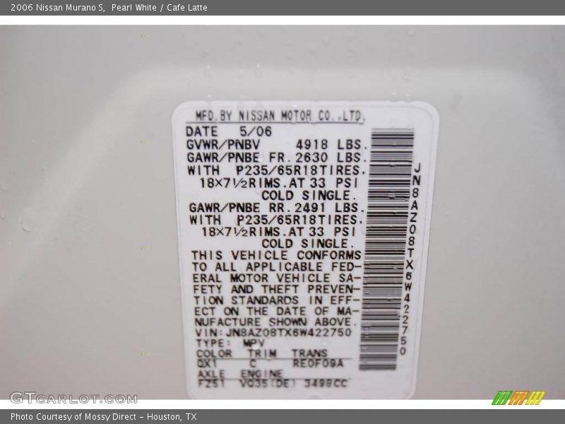 Pearl White / Cafe Latte 2006 Nissan Murano S