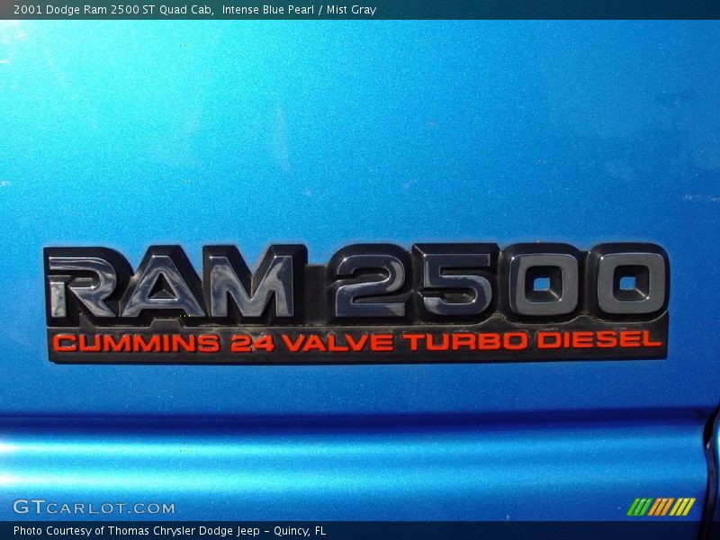 Intense Blue Pearl / Mist Gray 2001 Dodge Ram 2500 ST Quad Cab