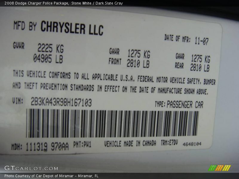 Stone White / Dark Slate Gray 2008 Dodge Charger Police Package