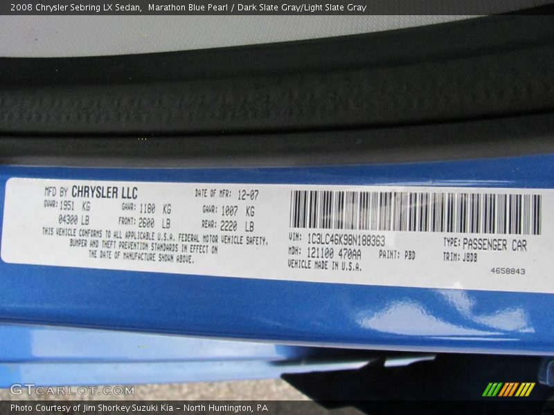 Marathon Blue Pearl / Dark Slate Gray/Light Slate Gray 2008 Chrysler Sebring LX Sedan