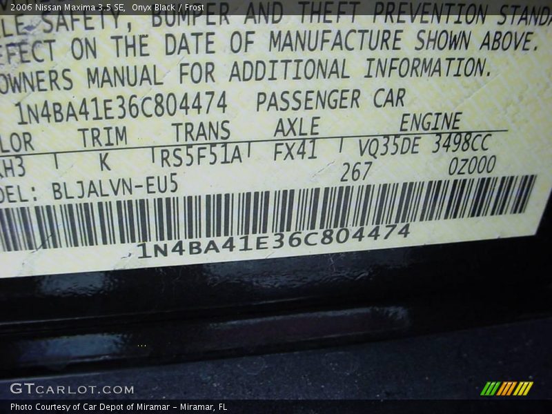 Onyx Black / Frost 2006 Nissan Maxima 3.5 SE