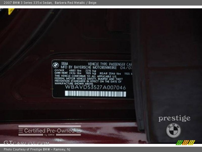 Barbera Red Metallic / Beige 2007 BMW 3 Series 335xi Sedan
