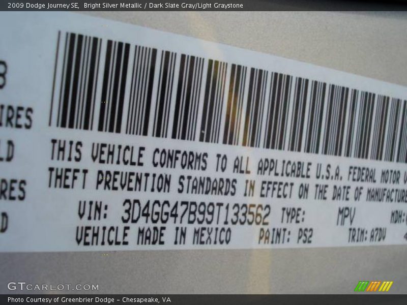 Bright Silver Metallic / Dark Slate Gray/Light Graystone 2009 Dodge Journey SE