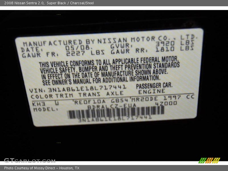 Super Black / Charcoal/Steel 2008 Nissan Sentra 2.0