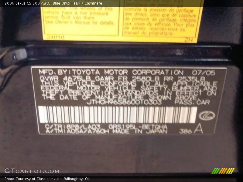 Blue Onyx Pearl / Cashmere 2006 Lexus GS 300 AWD