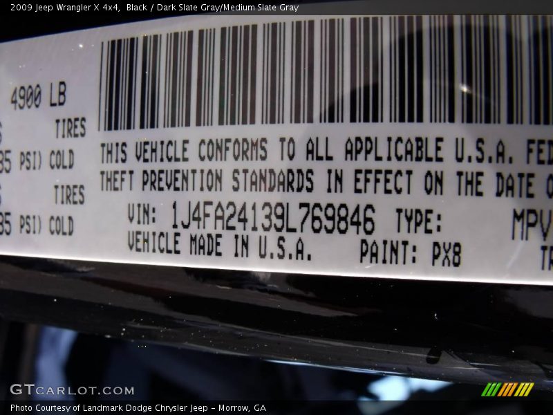 Black / Dark Slate Gray/Medium Slate Gray 2009 Jeep Wrangler X 4x4