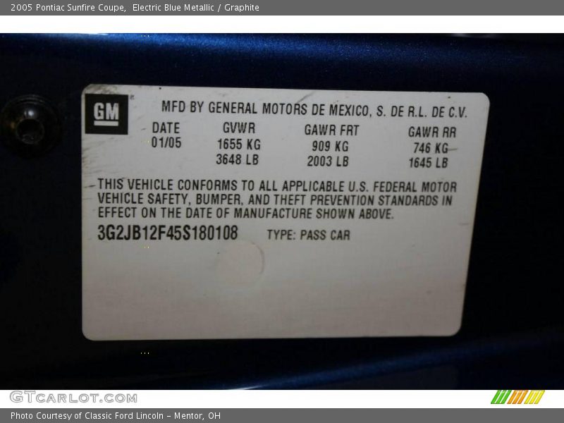Electric Blue Metallic / Graphite 2005 Pontiac Sunfire Coupe