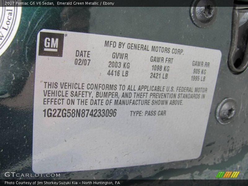 Emerald Green Metallic / Ebony 2007 Pontiac G6 V6 Sedan