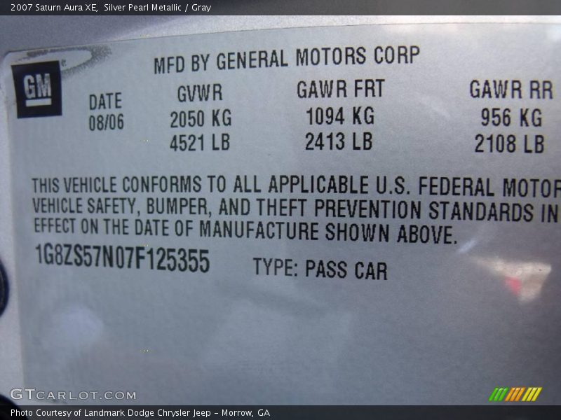 Silver Pearl Metallic / Gray 2007 Saturn Aura XE
