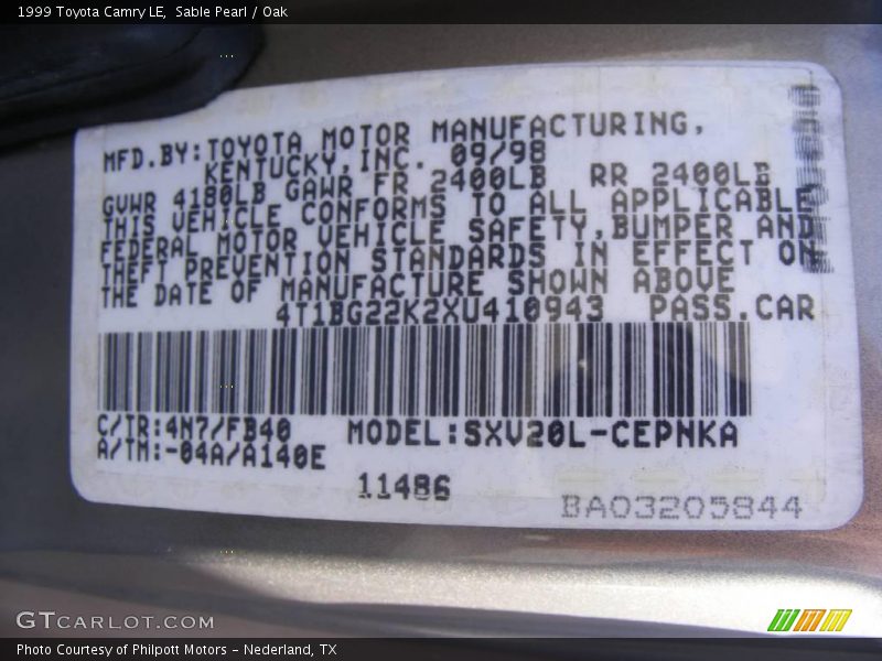 Sable Pearl / Oak 1999 Toyota Camry LE