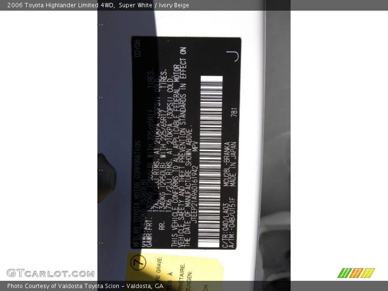 Super White / Ivory Beige 2006 Toyota Highlander Limited 4WD