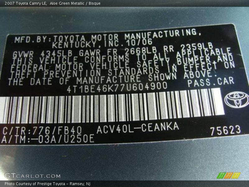 Aloe Green Metallic / Bisque 2007 Toyota Camry LE