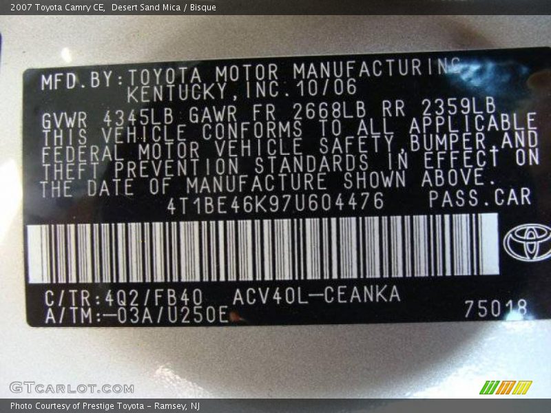 Desert Sand Mica / Bisque 2007 Toyota Camry CE