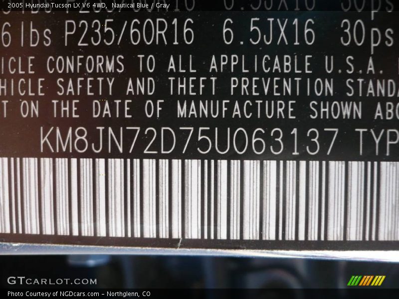 Nautical Blue / Gray 2005 Hyundai Tucson LX V6 4WD